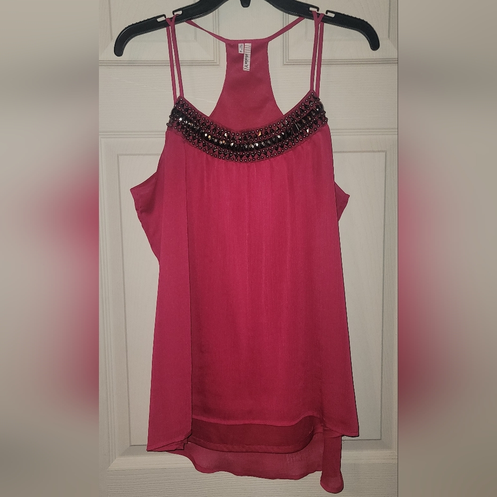 Studio Y Pink Embellished Scoop Neck T-Back Tank, Sz. XL.